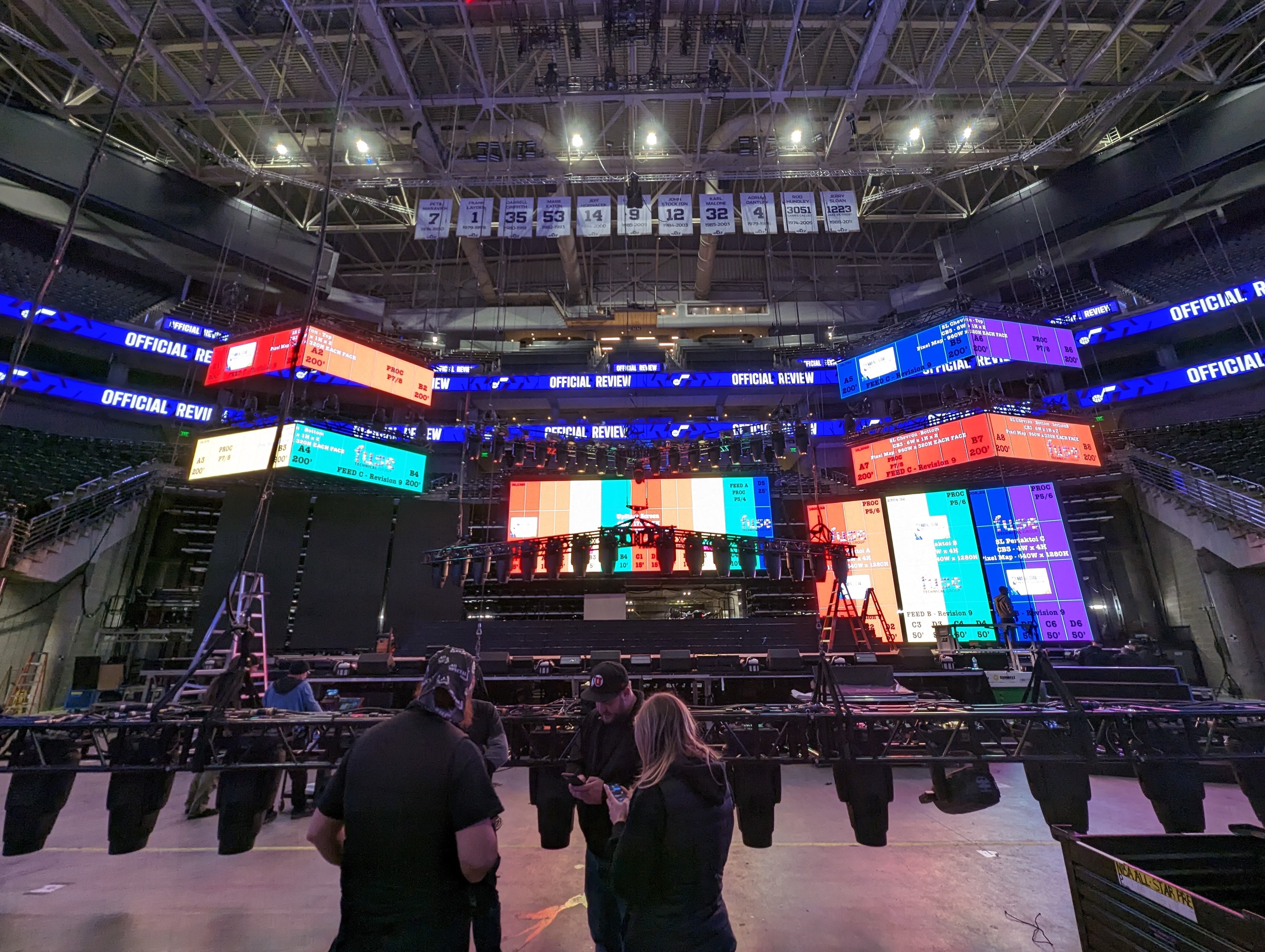 NBA All-Star Game arena — LED walls and stage lit blue