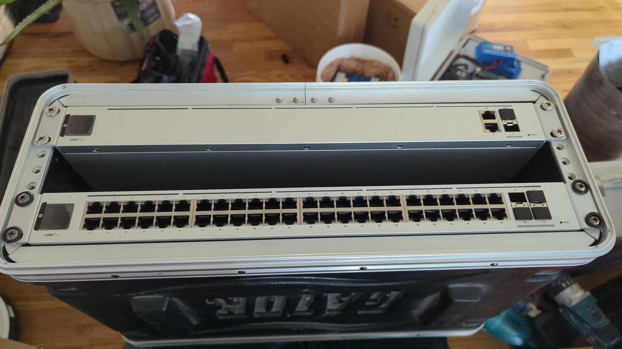 Open network rack with a managed switch