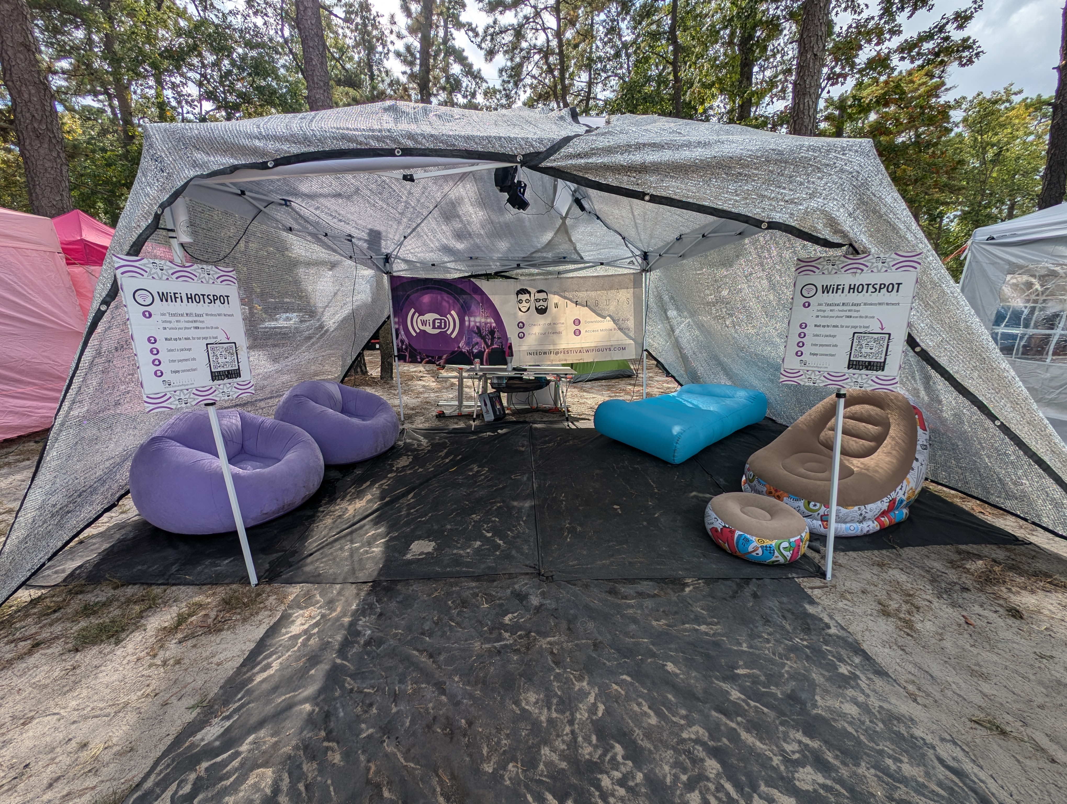 Charge and Chill WiFi hotspot tent with seating